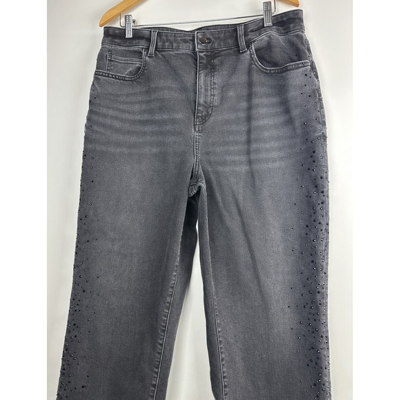 Talbots Embellished High Waist Relaxed Jeans Black Rhinestone Crystal Size 14 - Picture 4 of 16